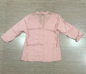 Peach Lace Neck Shirt