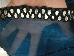 Elegant Teal Saree with Mirror Work