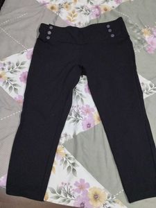 Black Textured Cropped Pants