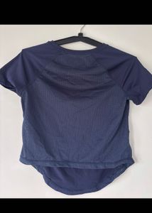 Navy Blue Athletic Mesh Panel T-Shirt