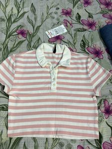Pink Striped Polo T-Shirt
