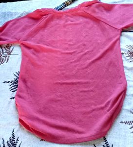 Chic Coral Top with Boho Tie-Neck &amp; Gold Button De