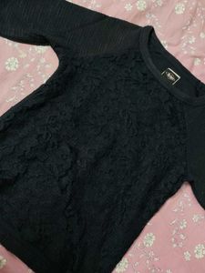 Black Textured Long Sleeve Top
