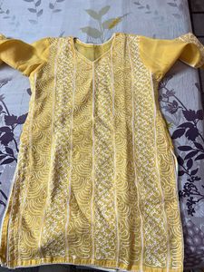 Yellow Embroidered Chikankari Kurta