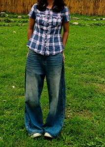 Blue Plaid Short Sleeve Button-Up Shirt