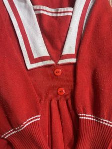 Adorable Red Sailor Dress Woolen