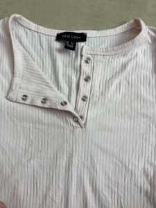 New Look Pink Ribbed Button-Up Top