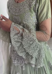 Sage Green &amp; Silver Embroidered Gown