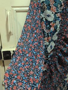 Floral Print Sheer Sleeve Ruffle Dress