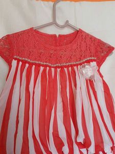Girls' Striped Dress with Lace Detail