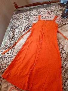Bright Orange Sleeveless Button-Up Dress