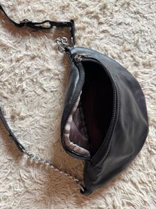 Chic Black Faux Leather Fanny Pack with Chain Stra