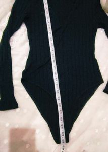 Black Ribbed V-Neck Bodysuit