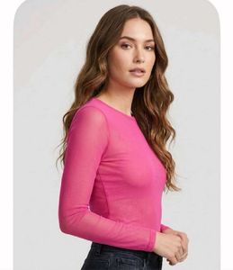 Elegant Pink Mesh Long Sleeve Top