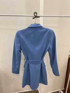 POWDER BLUE DOUBLE BREASTED LONG BELTED BLAZER