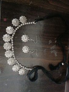 Oxidized Silver Floral Choker Set