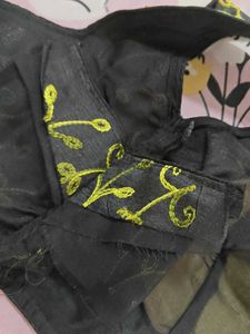 With sleeves Embroidered Black padded Blouse