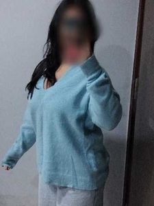 Blue V-Neck Knit Sweater