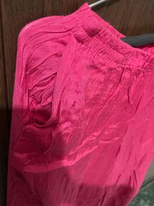 Vibrant Pink Palazzo Pants with Gold Trim