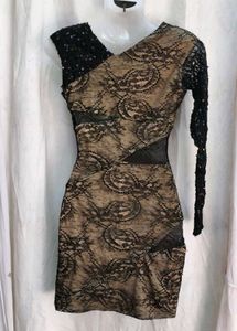 Sequin Lace One-Sleeve Mini Dress