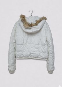 White Puffer Jacket with Faux Fur Hood