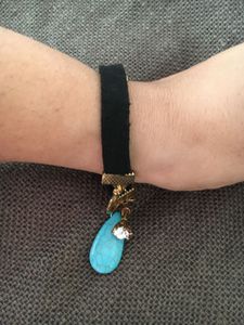 Turquoise and leather band bracelet