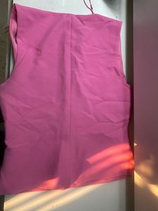 Zara Pink Square Neck Sleeveless Top