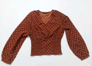 Cute Crop Polka Dot Long Sleeve Top