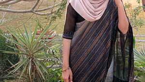 Elegant Black Saree with Subtle Stripes