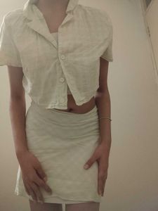 SALE H&M CO ORD SET LIGHT GREEN PLAID