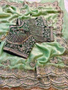 Elegant Pastel Green Embroidered Saree
