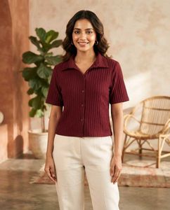 Maroon Textured Button-Up Shirt
