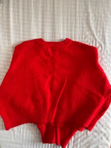 Red Cable Knit Pullover Sweater