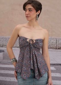 Boho Print Halter Neck Peplum Top