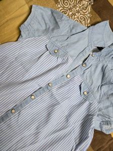 Light Blue Striped Denim Top