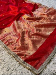 Exquisite Red &amp; Gold Brocade Saree