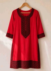 Red Kurta with Black Embroidery