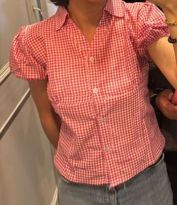 Red Gingham Puff Sleeve Top