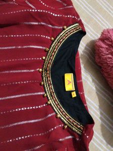 Elegant Red Kurta with black border size m