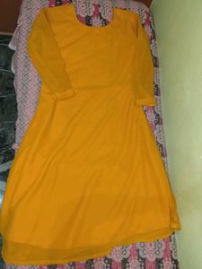 Yellow Kurta with Embellished Neckline