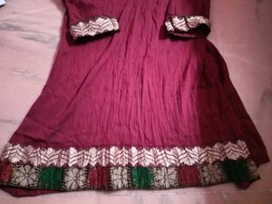 Maroon Embroidered Kurta