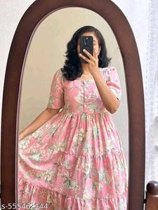 Pink Floral Tiered Maxi Dress_S