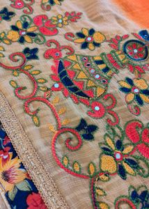 Embroidered Mirror Work  Saree with stitched padde