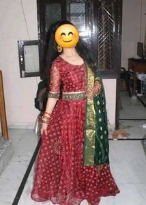 Elegant Mahroon gown with green dupatta