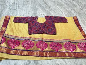 Yellow Saree with Brocade Blouse