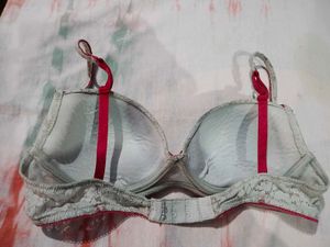 Lace Padded Bra with Red Trim