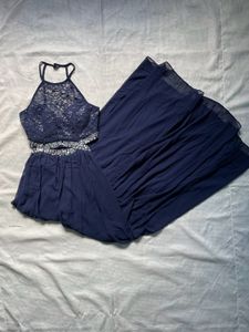 Navy Blue Lace &amp; Embellished Dress