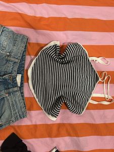 Striped Knit Halter Neck Top