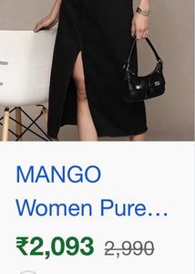 Mango Black Denim Midi Skirt with High Slit