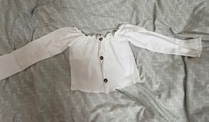 White Off-Shoulder Button Top